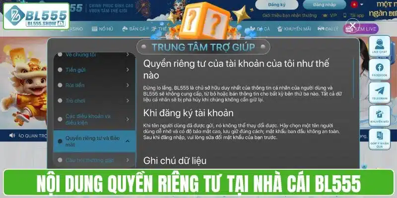 Nội dung quyền riêng tư tại nhà cái BL555